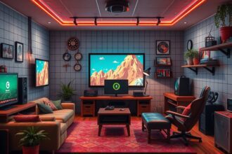 cozy retro gaming atmosphere