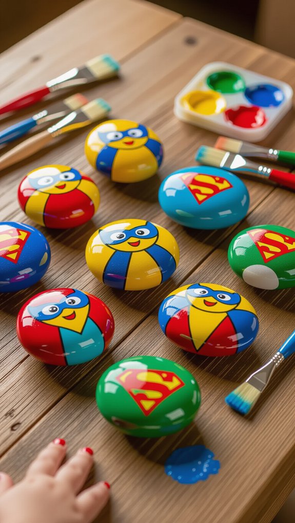 colorful superhero rock painting