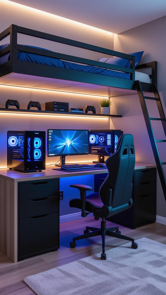 cozy bunk bed gaming nook