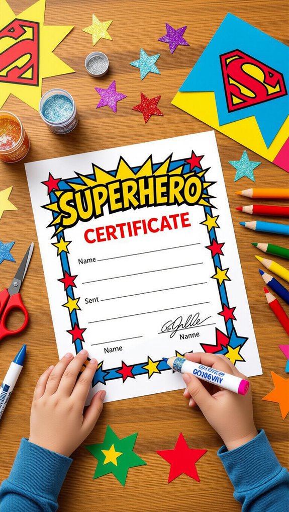 customizable superhero certificates for kids