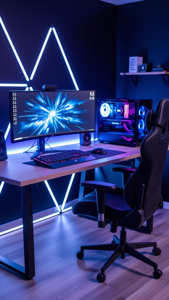 spacious organized gaming desk setup