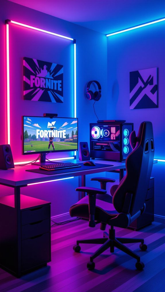 vibrant fortnite themed gaming room