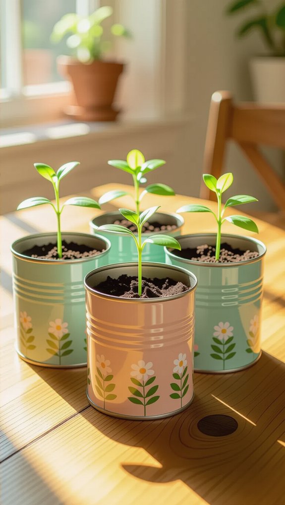 colorful tin can planters