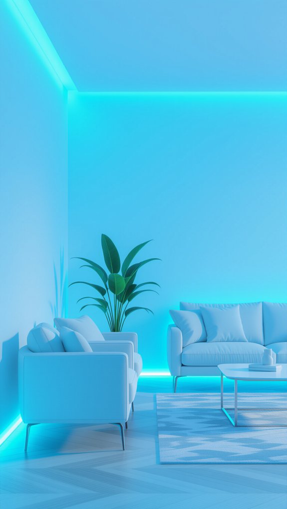 cyan led lighting installation