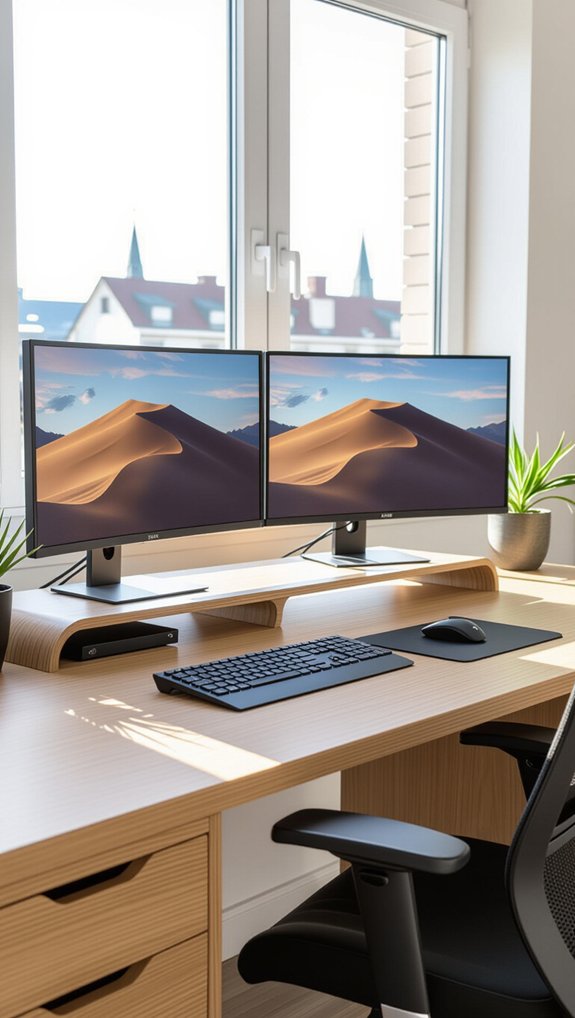 immersive curved dual monitor workspace