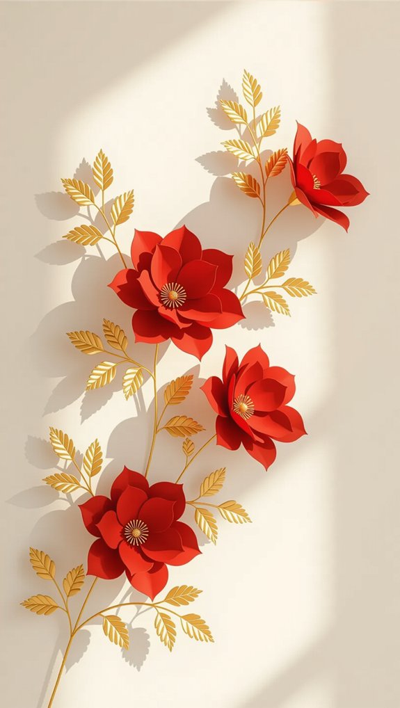 romantic red gold decals