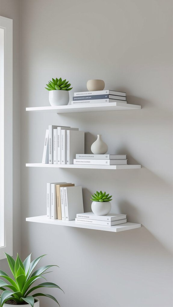 space saving floating shelves