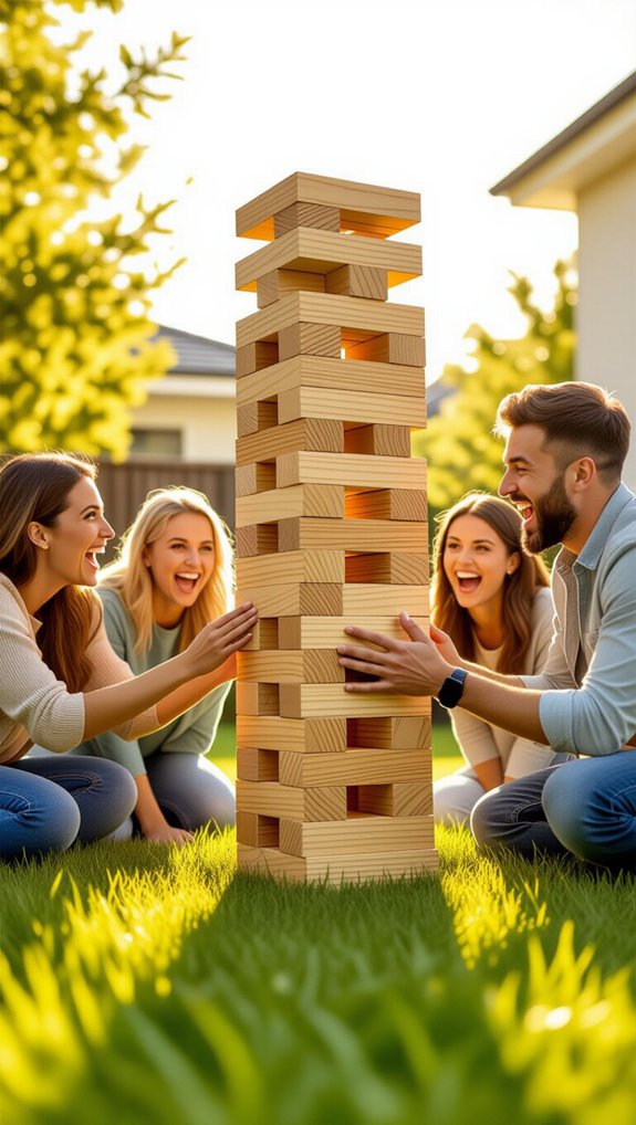 suspenseful giant jenga challenge