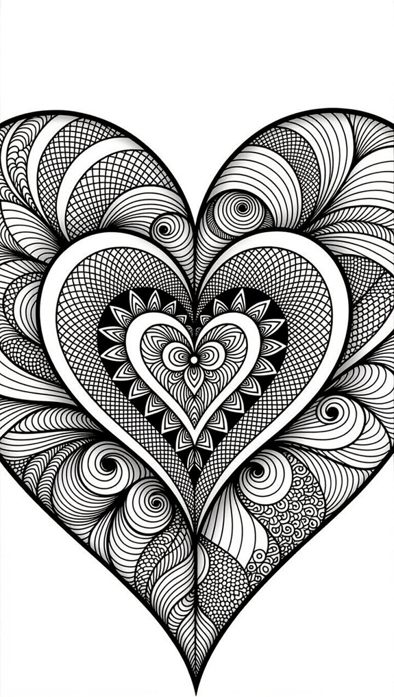 zentangle heart doodle patterns