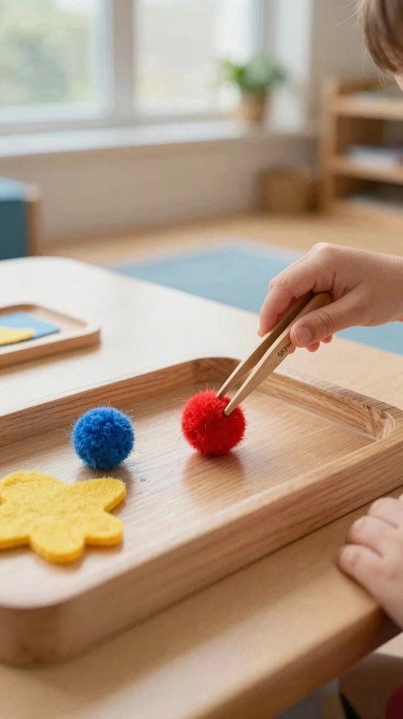 color sorting with tweezers