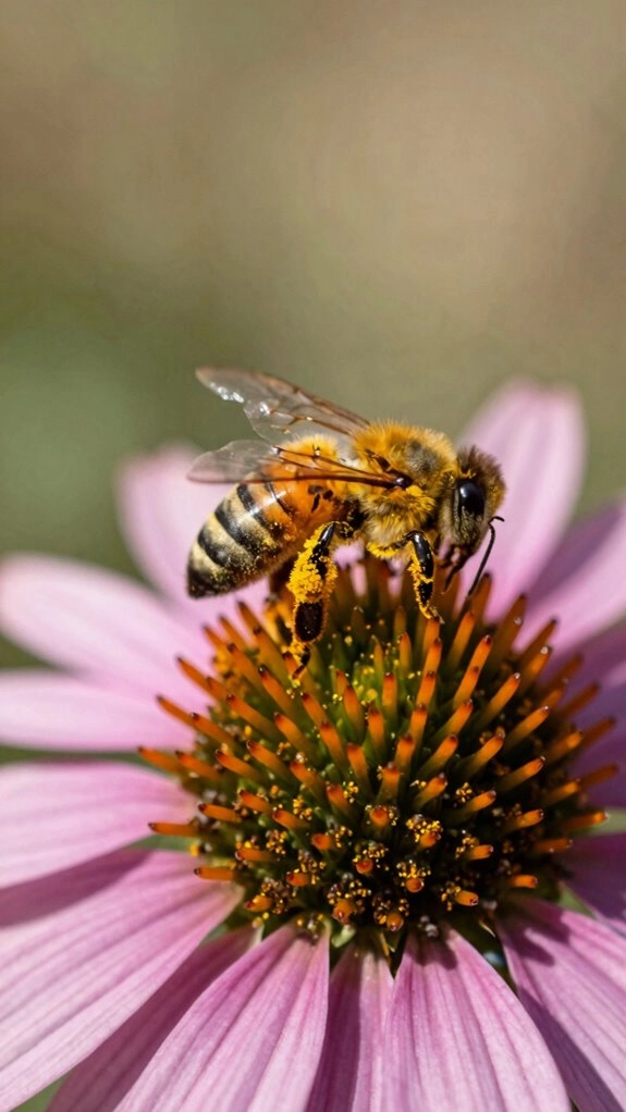 bee transfers pollen between flowers